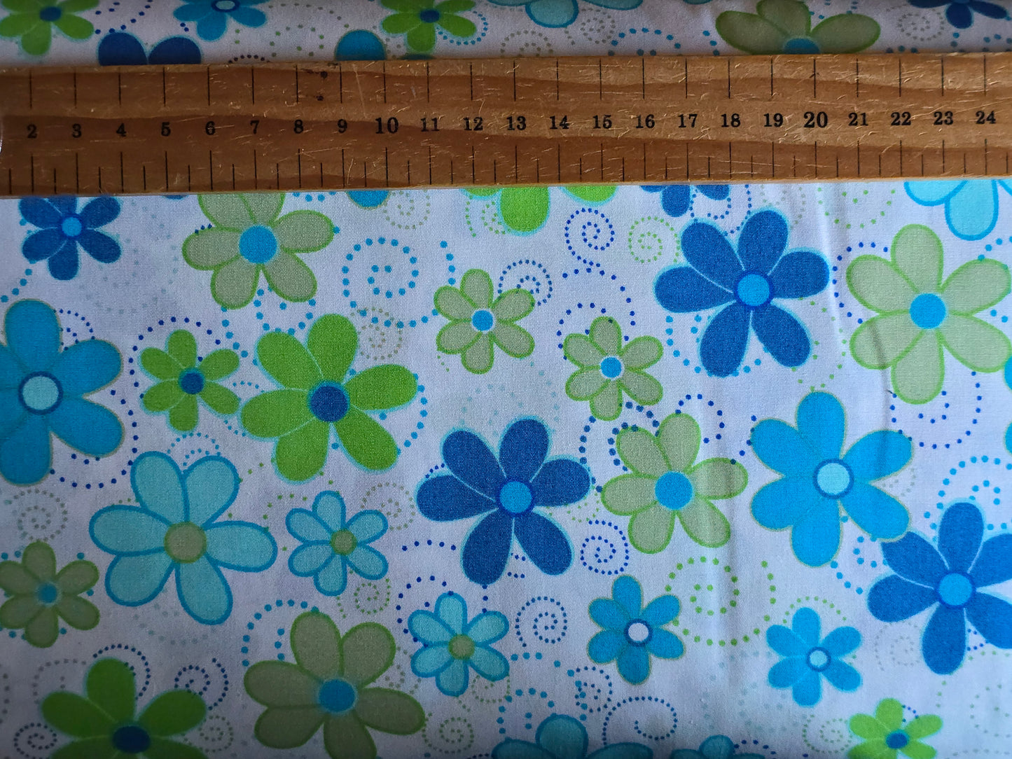 100% Cotton Blue Flower on White