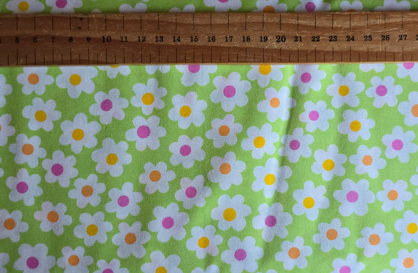 100% Cotton Cartoon Flower on Green