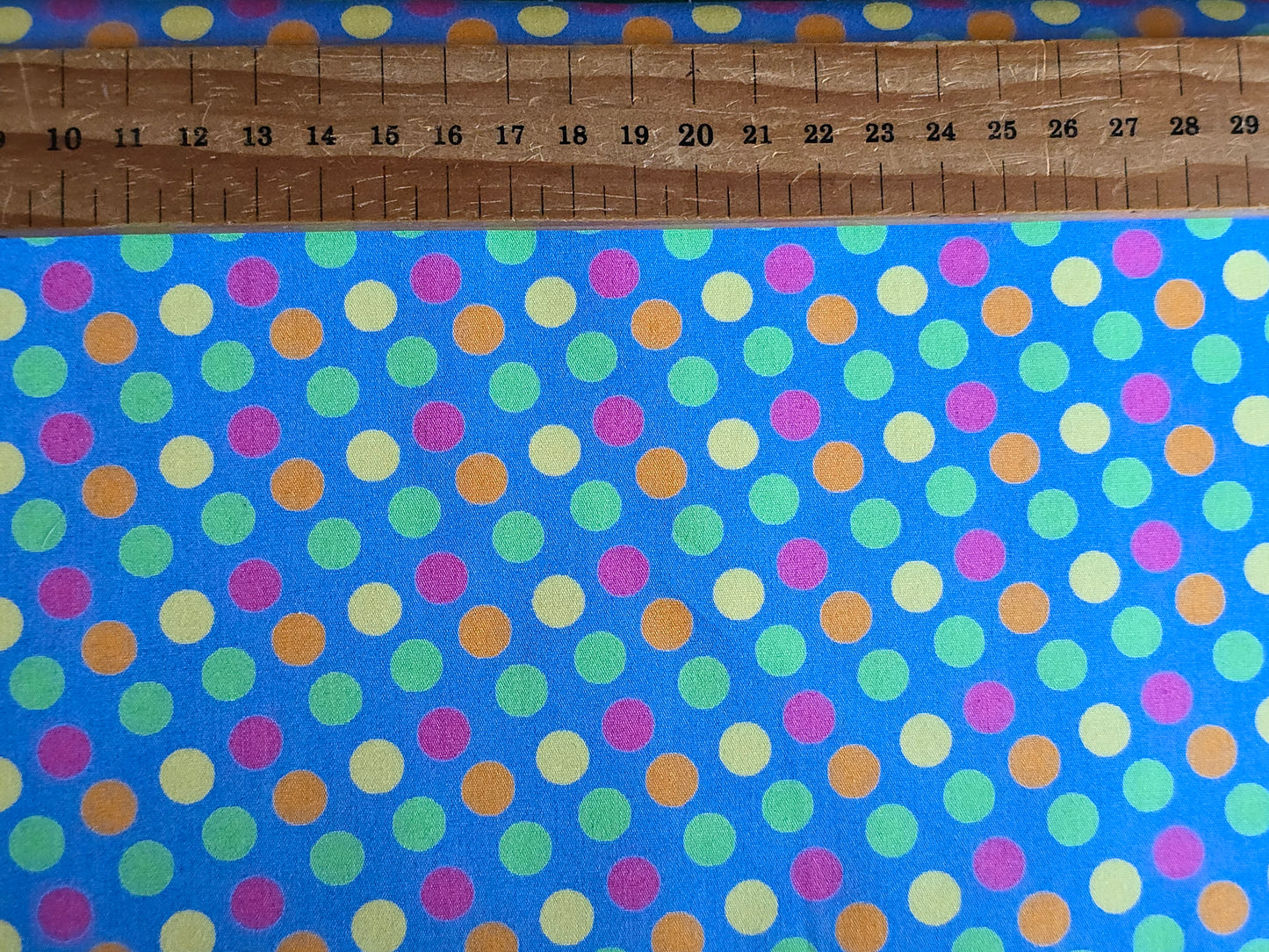 100% Cotton Cartoon Multi Spot on Blue