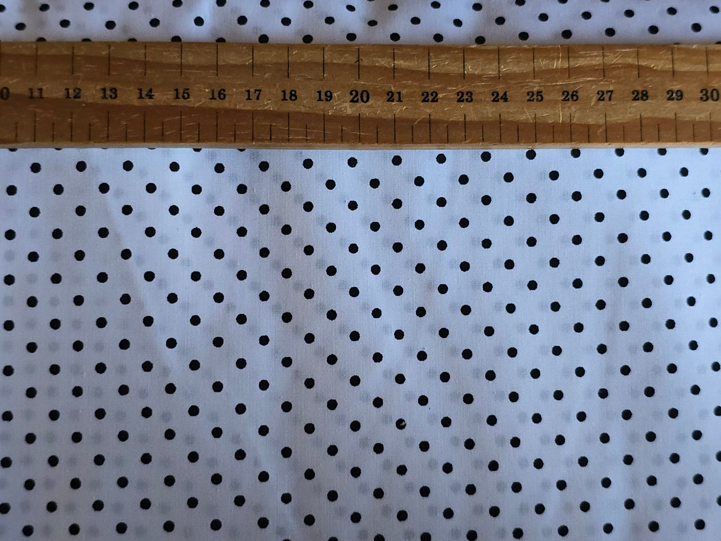 Polycotton 3mm Black Spot on White Cotton Rich! 150cm width