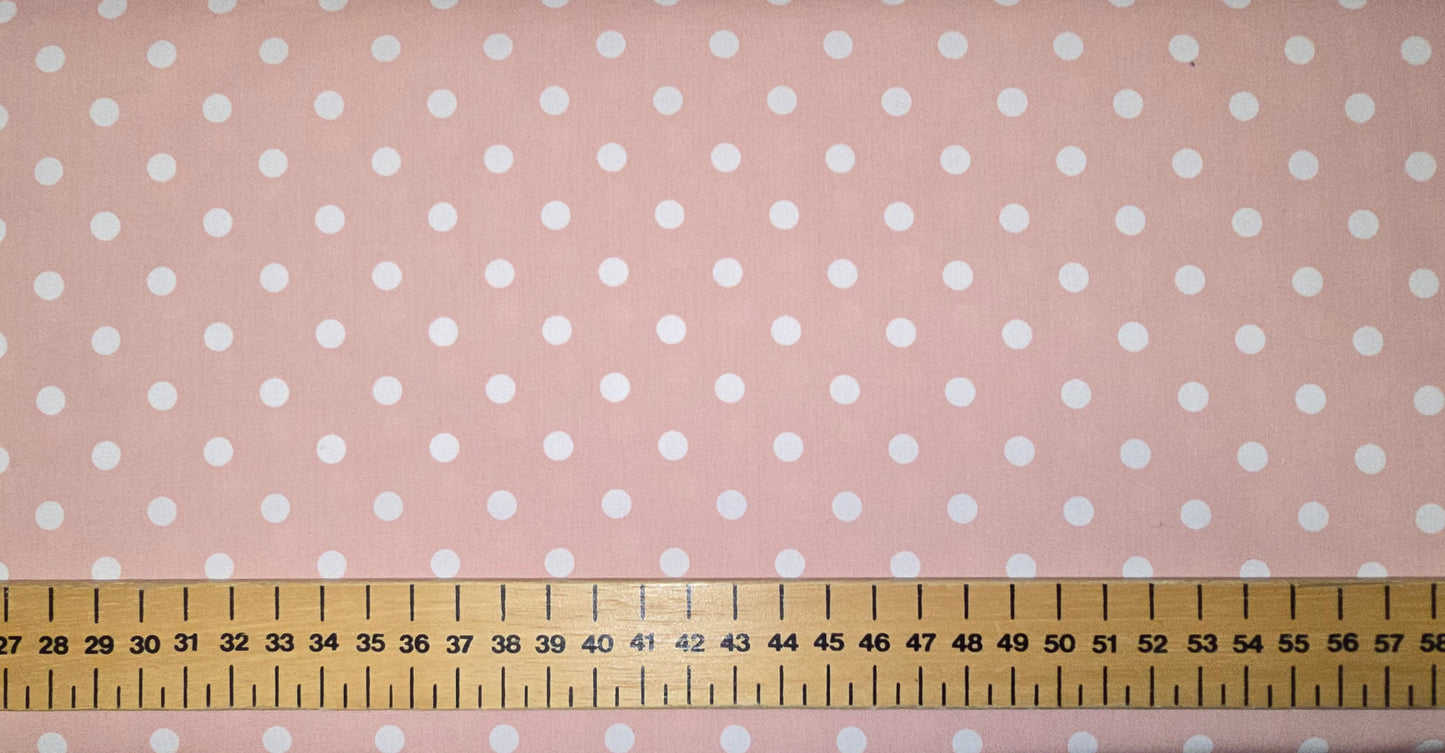 100% Cotton Pink 6mm White Spot - 112cm Width