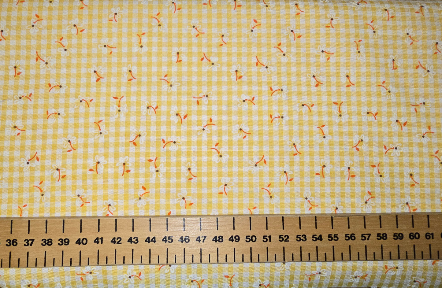 Polycotton Gingham Flower Yellow Orange 3mm Check Limited! Cotton Rich!