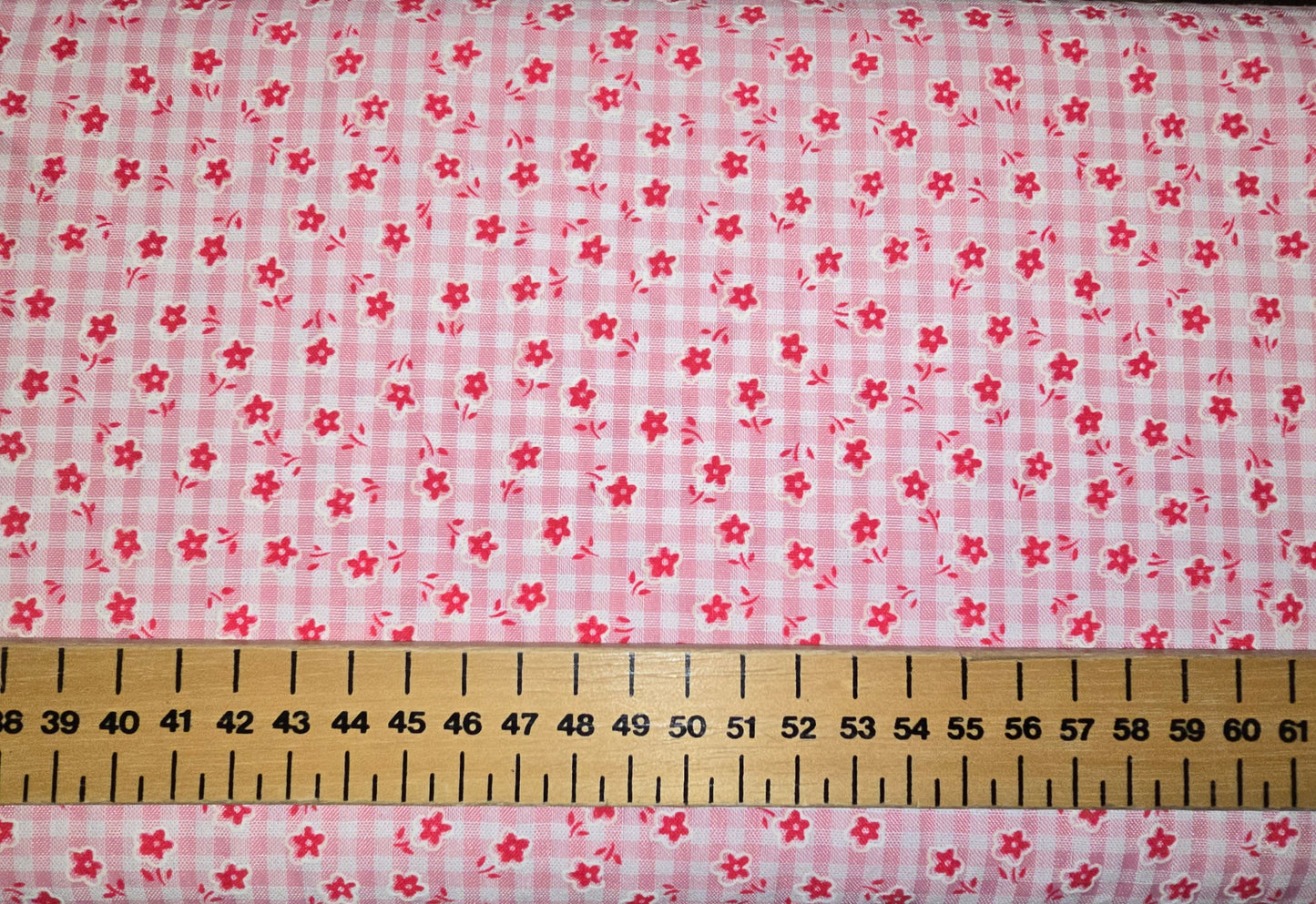 Polycotton Gingham Flower Pink 3mm Check Limited! Cotton Rich!