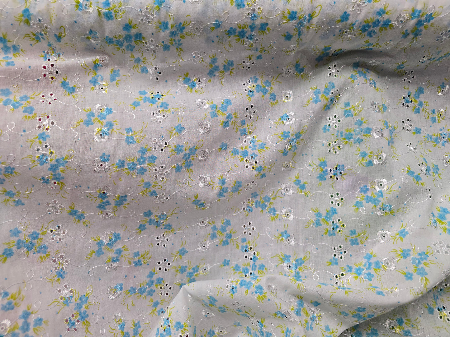 Polycotton Blue Broderie Anglaise Flower 112cm