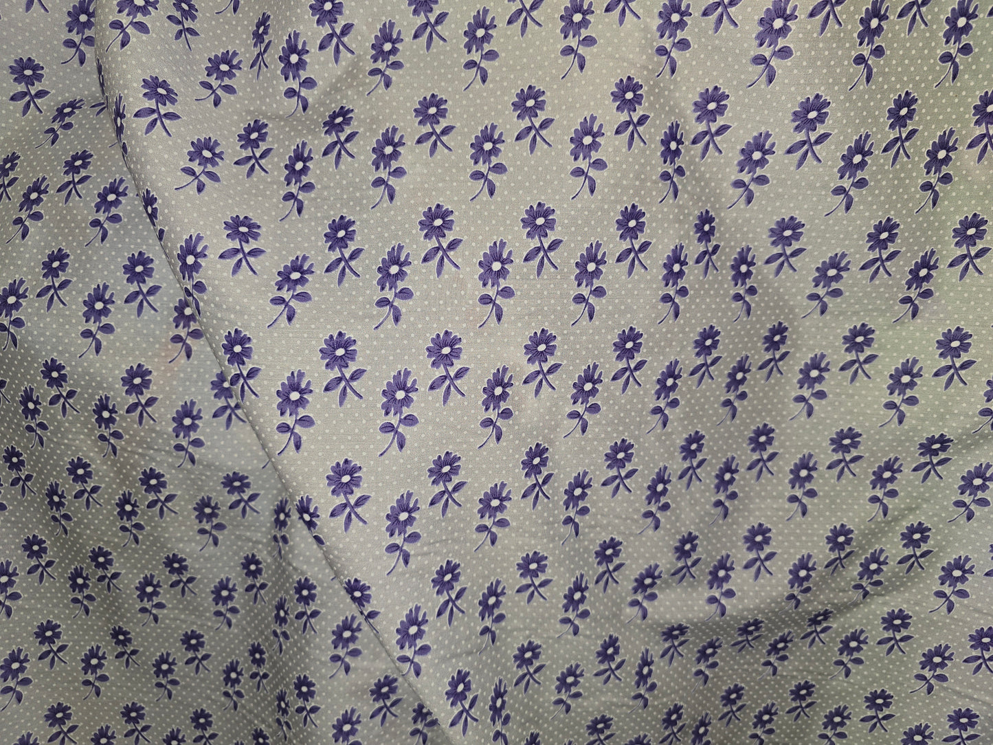 100% Cotton Blue Flower on White Dot 112cm width