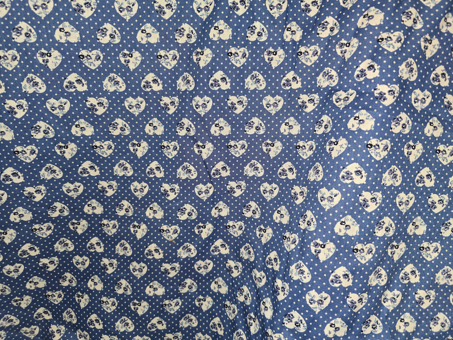 100% Cotton Flower Hearts on White Dot and Blue! 135cm width