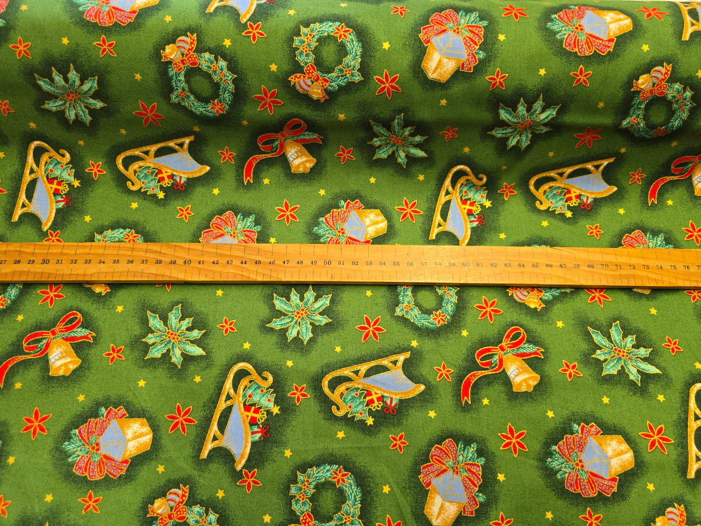 Christmas Cotton 135cm Festive Sleighs Bells and Gifts