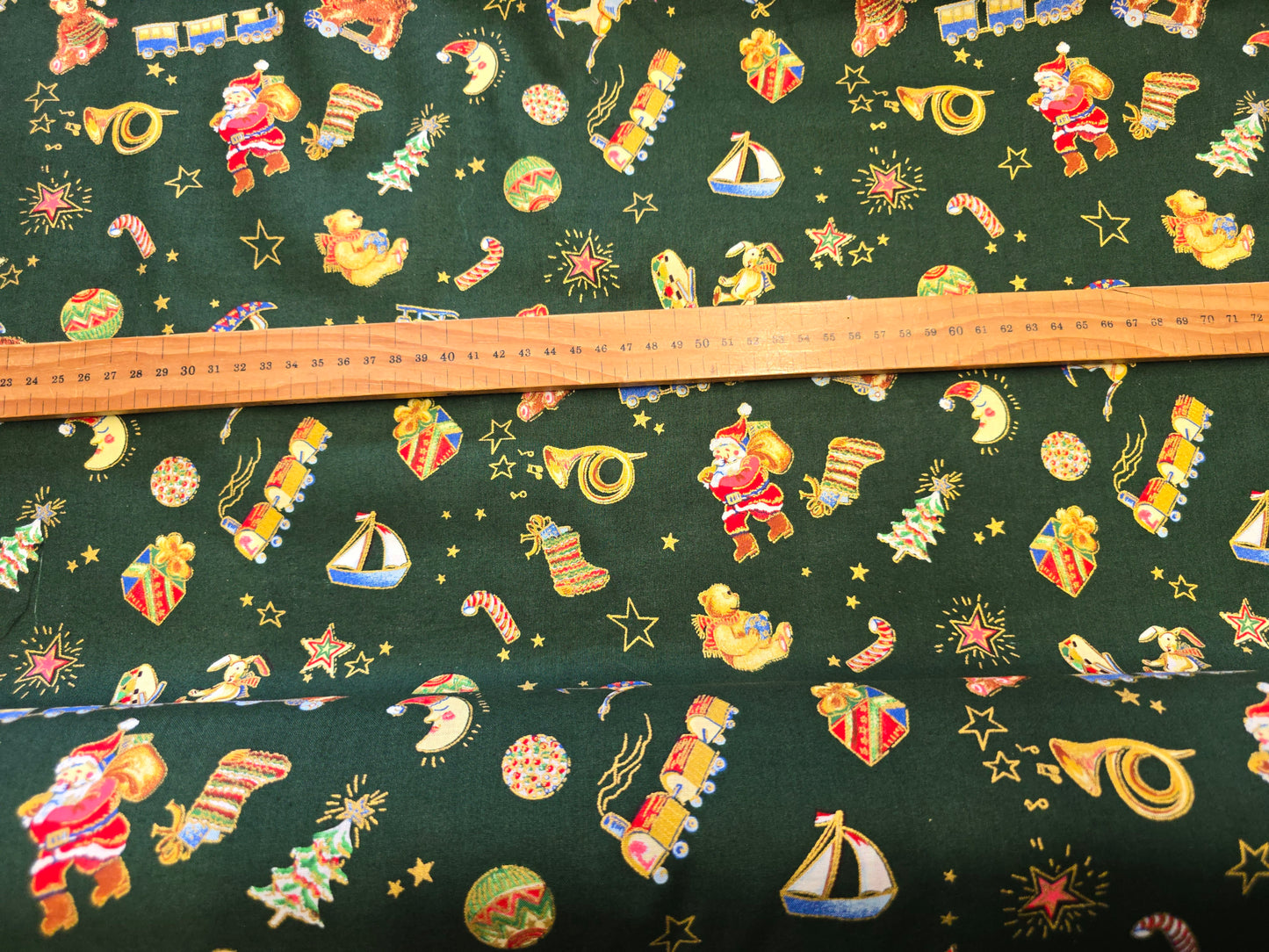Christmas Cotton 135cm Santa Gifts Instruments on Green