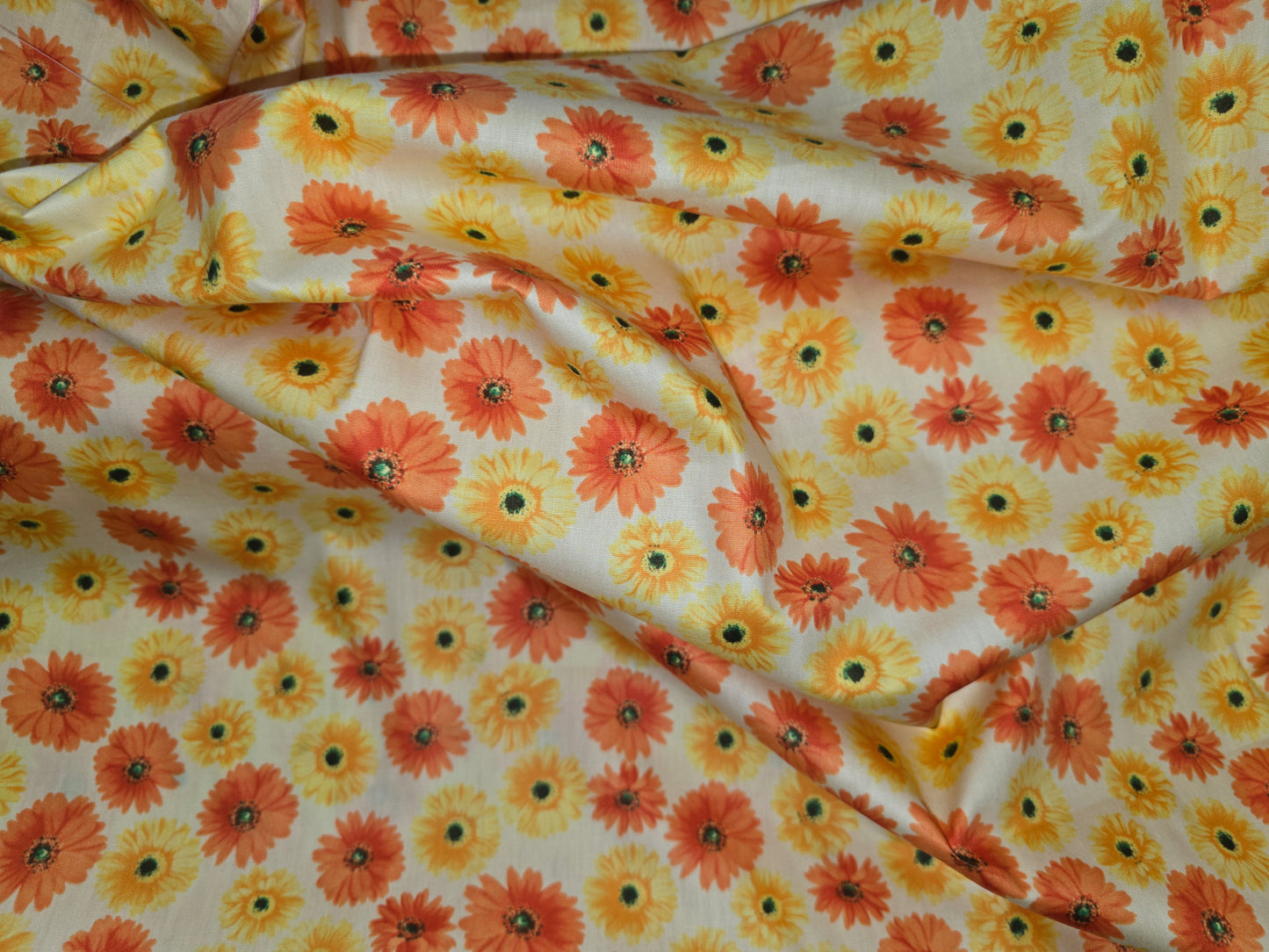 100% Orange and Yellow Flowers on Pale Yellow 112cm width