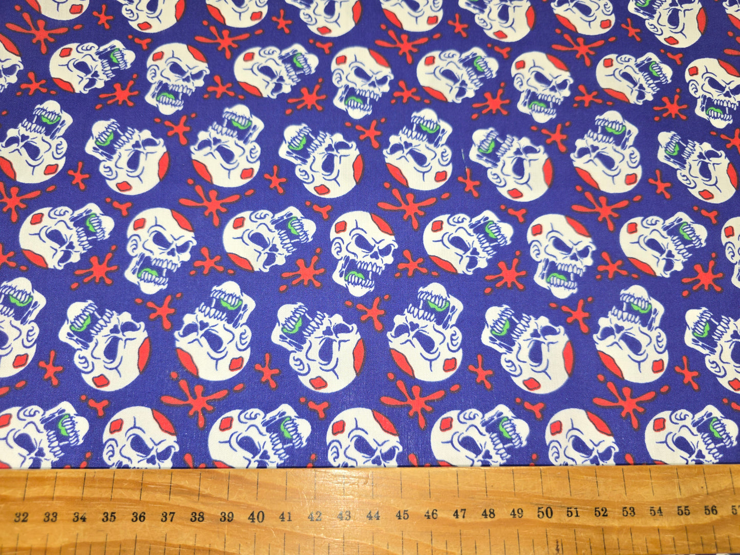 Polycotton Skulls on Blue