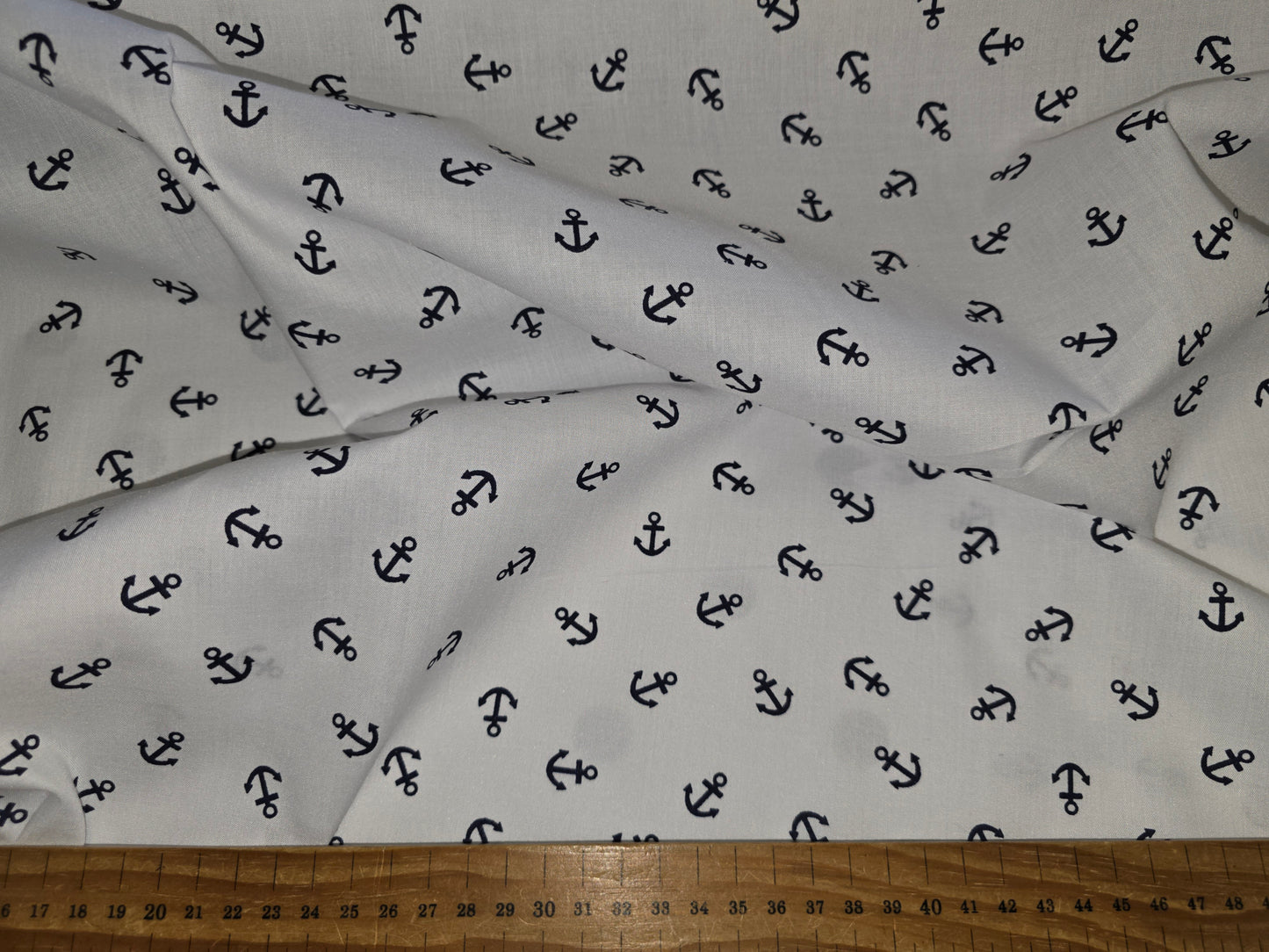 Polycotton Anchors Fabric - Blue on White 112cm Width | Nautical Theme