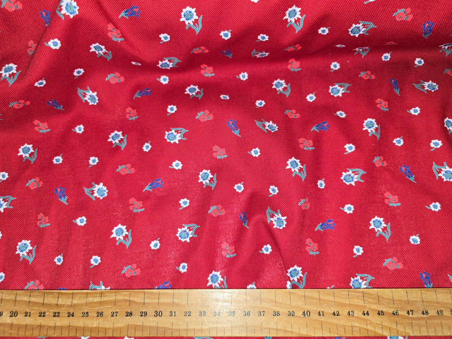 Heavy Weight Dark Red Cotton Floral Fabric - 140cm Width Open Weave