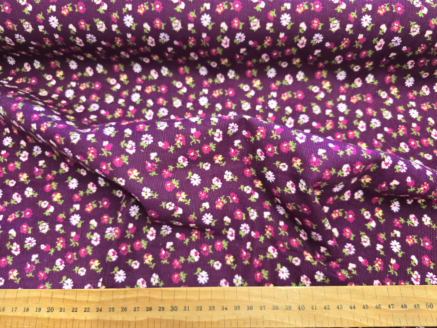 Purple Floral Needlecord Fabric - 100% Cotton 110cm Width Corduroy