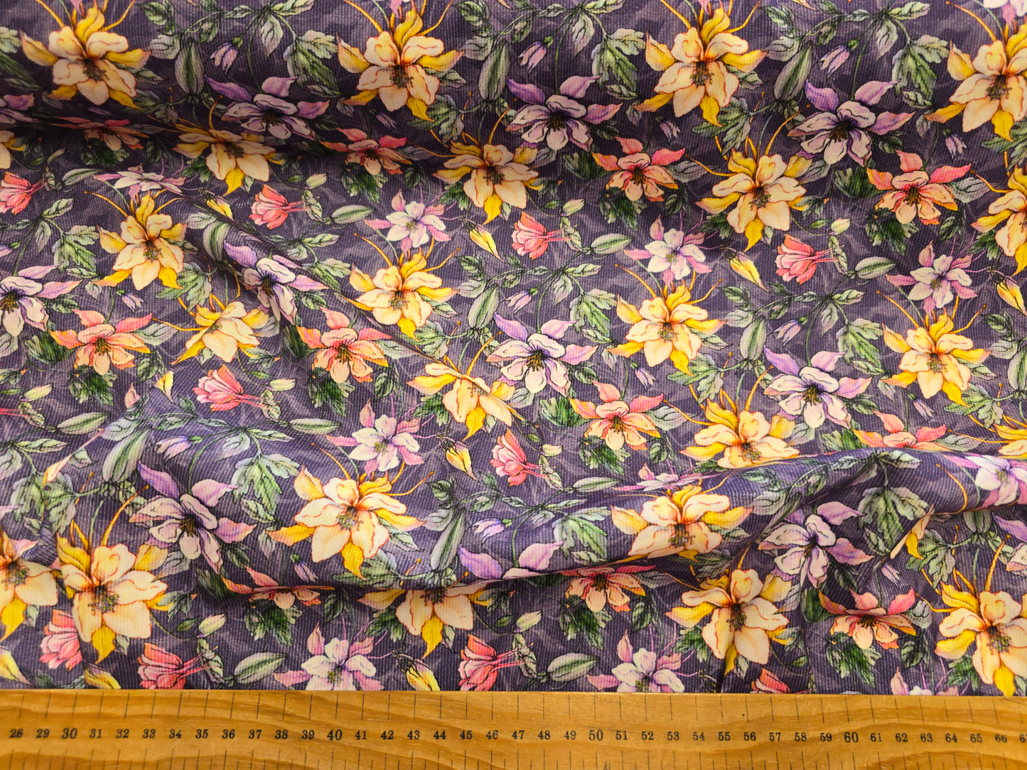 Little Johnny Floral Needlecord Purple 148cm - Premium Corduroy Fabric