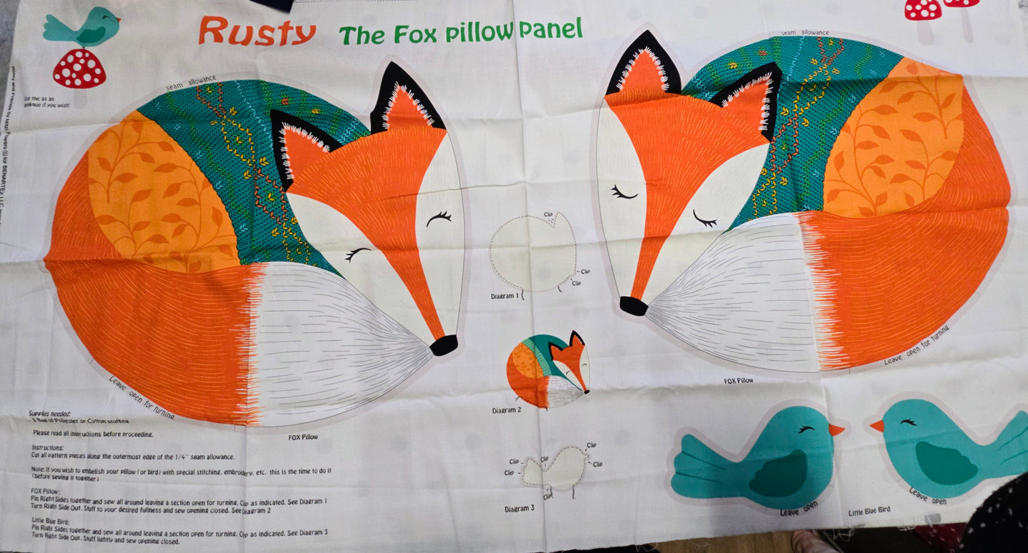 Benartex Rusty and Friends by Mitzi Powers Fox Cushion Panel 100% Cotton
