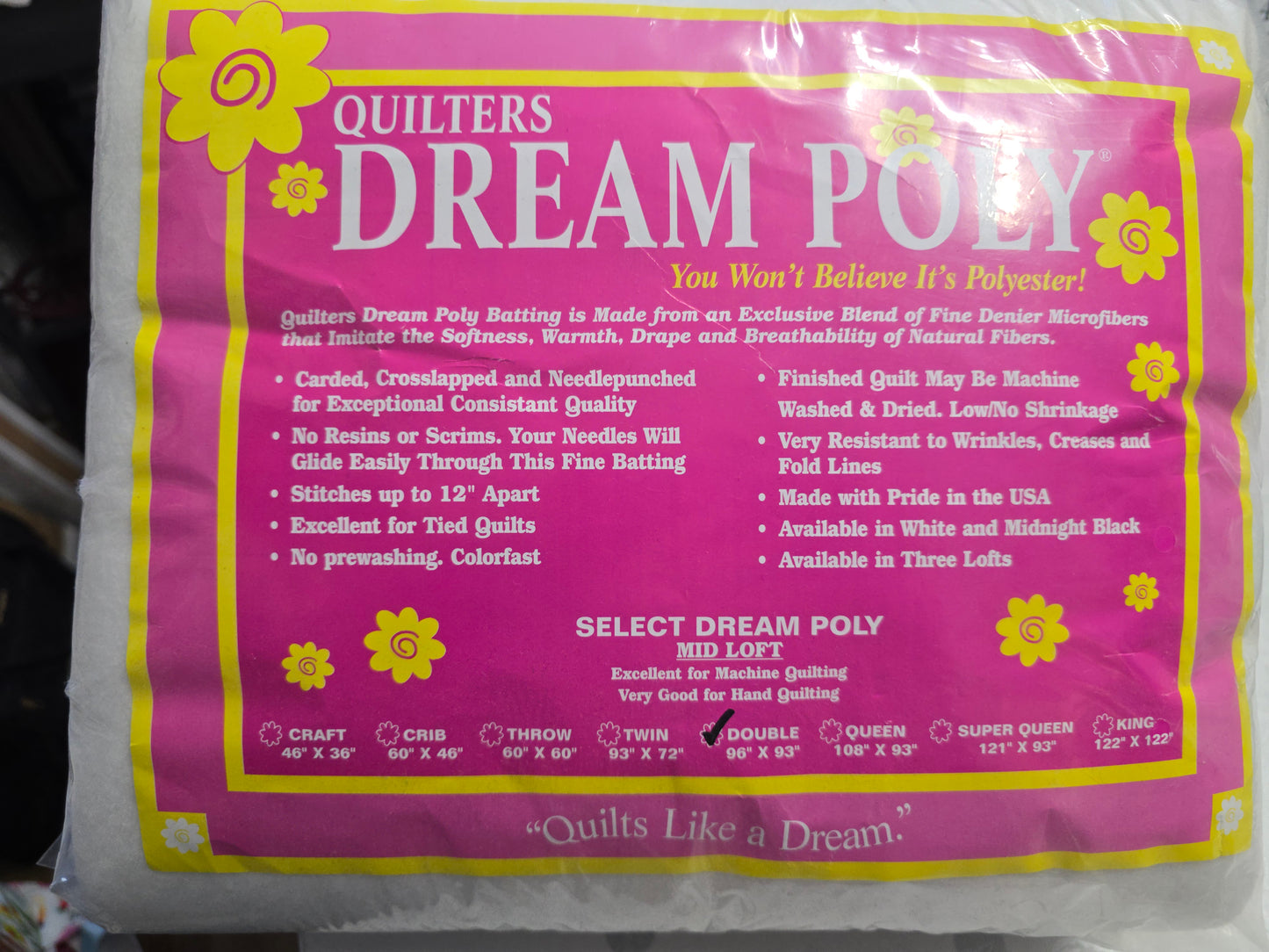 Quilter's Dream Polyester Batting Double Size 96x93 inch - Premium Quilting Wadding