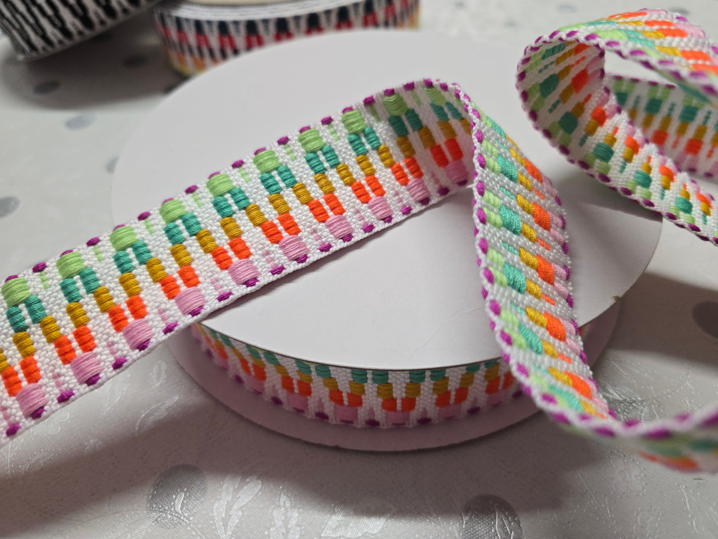 Ethnic Zig Zag Webbing 38mm Pastels - Strong Polyester Strap for Bags & Belts