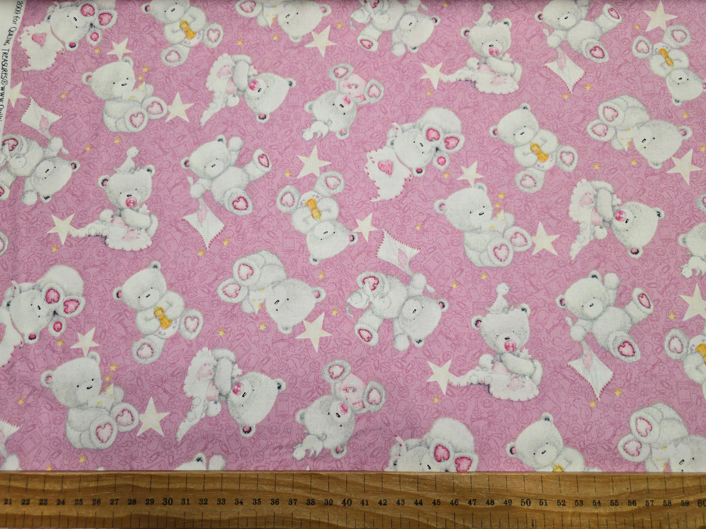 Quilting Treasures Popcorn the Bear Pink - 100% Quilting Cotton Fabric - Bright Star Characters 2009