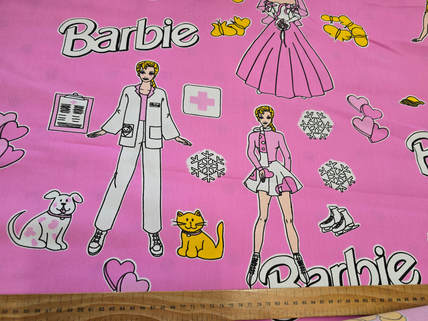 Barbie Vintage Theme in Pink 100% Cotton Fabric - 153cm Wide - 2.5 metre Piece