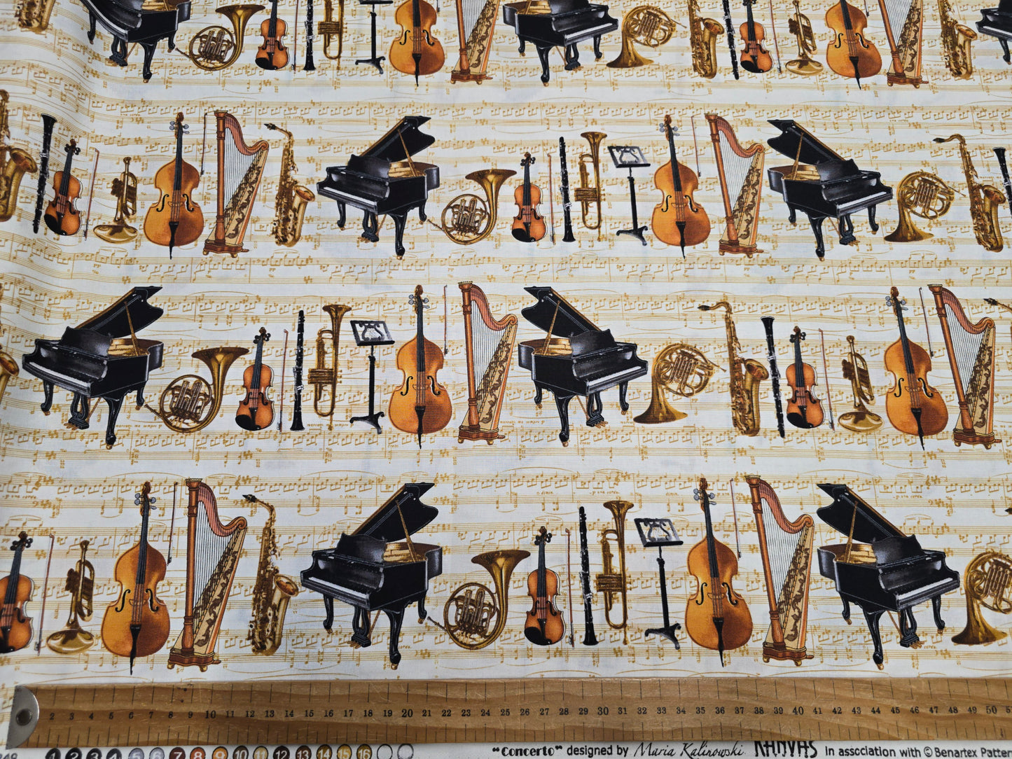 Benartex Kanvas Orchestra Stripe Music Fabric - 100% Quilting Cotton 112cm