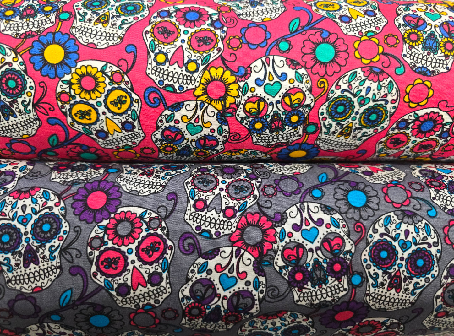 Rose and Hubble Sugar Skulls Pink 100% Cotton Poplin Fabric - 112cm Wide