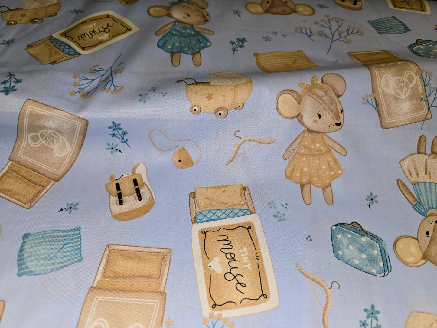 Mabel Mouse in Blue 100% Cotton Super 160cm width