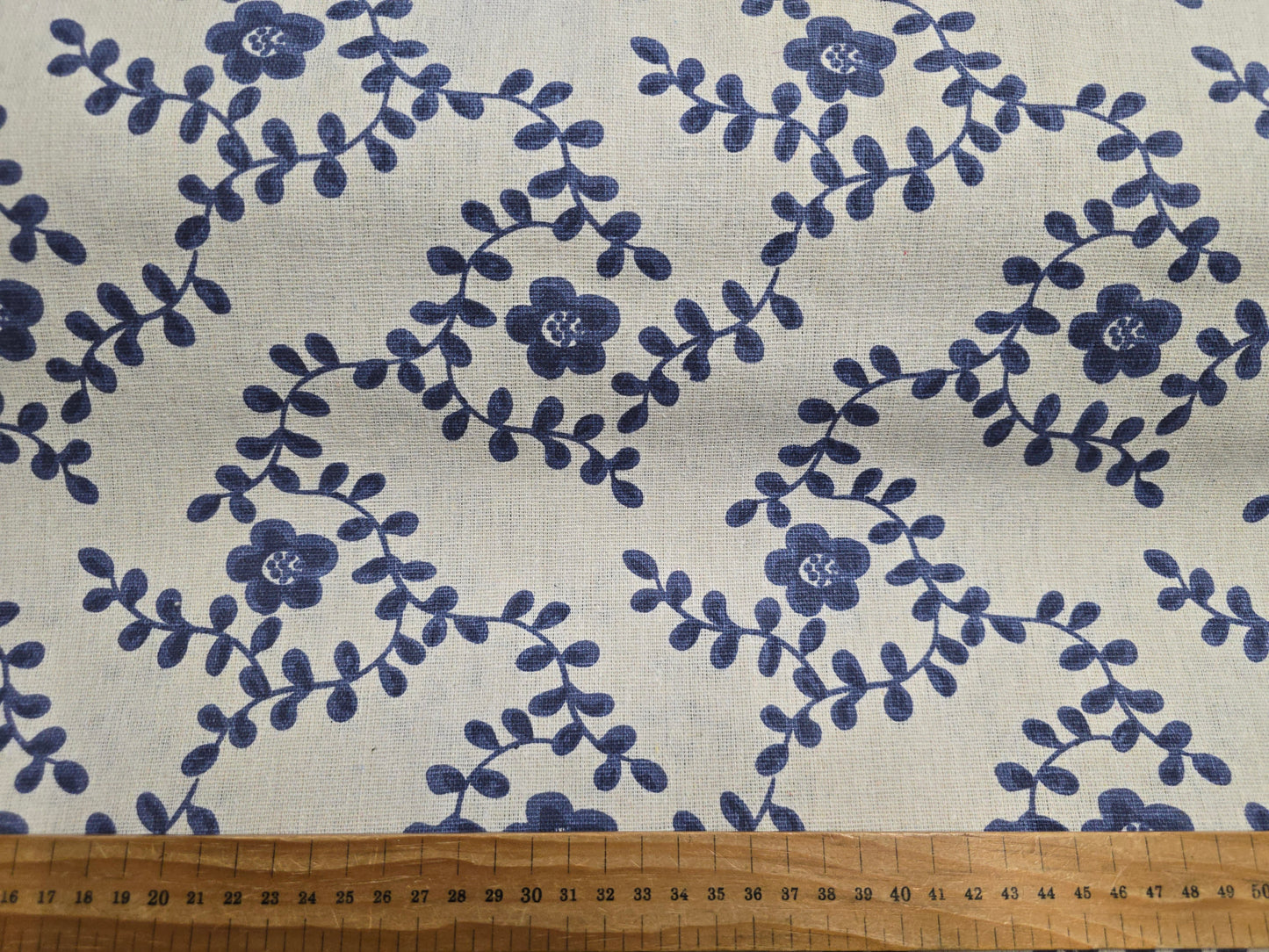 Cotton Mix Canvas - Trailing Vine in Blue 150cm Width