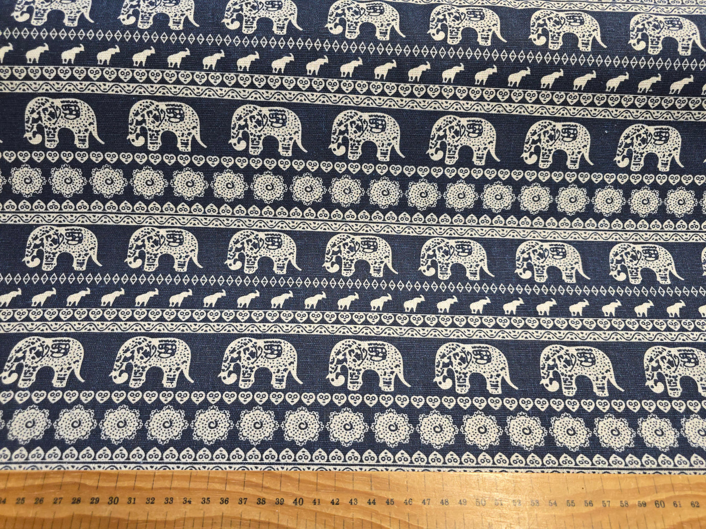 Cotton Mix Canvas - Elephants on Blue 150cm Width