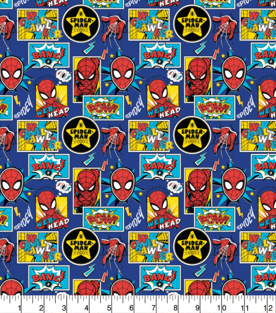 Spiderman Badge Print - Marvel 100% Cotton Fabric 112cm Width