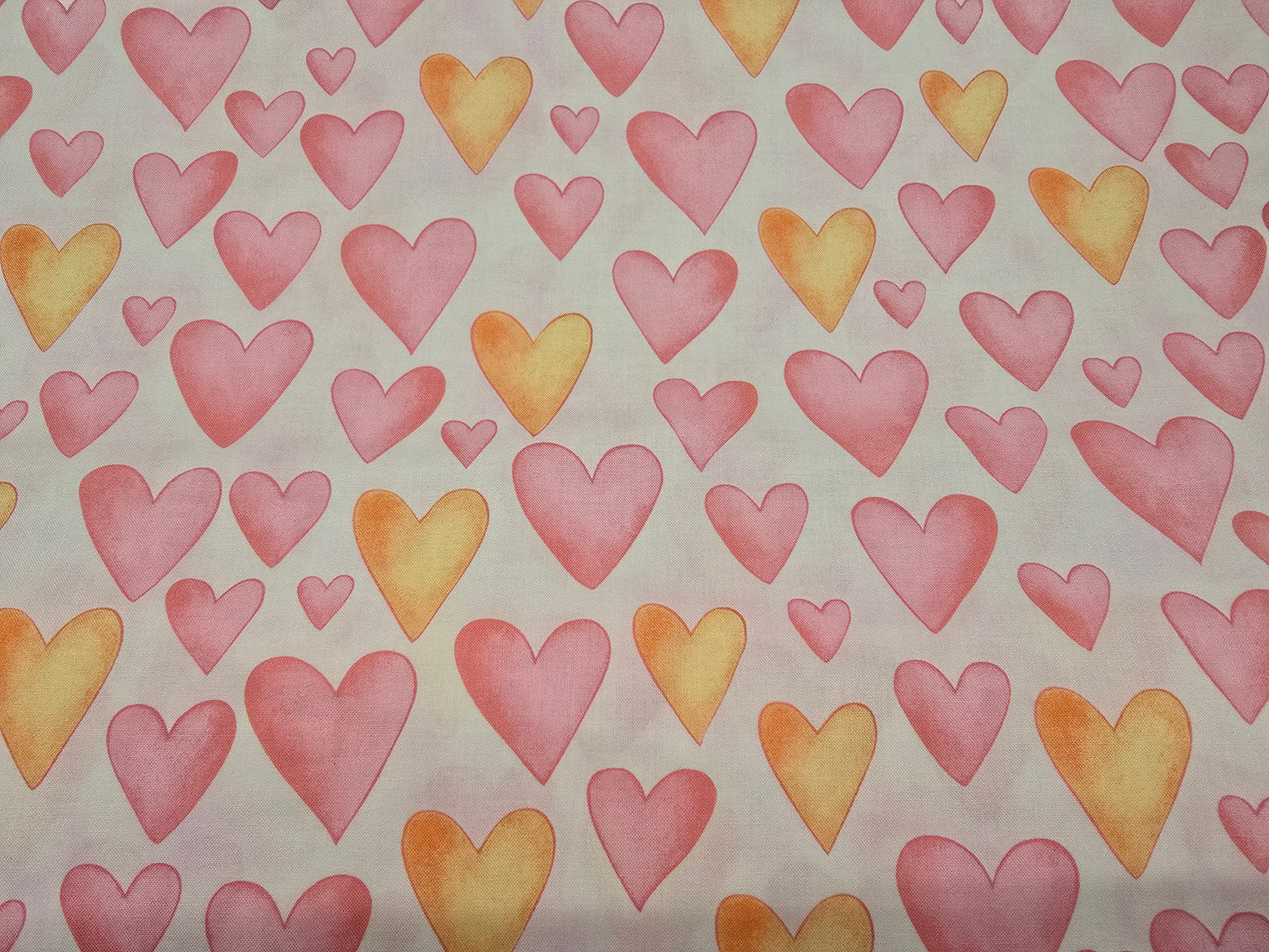 Fabri Quilt Hearts Cotton Fabric | Pale Pink | 112cm Wide | Per Metre