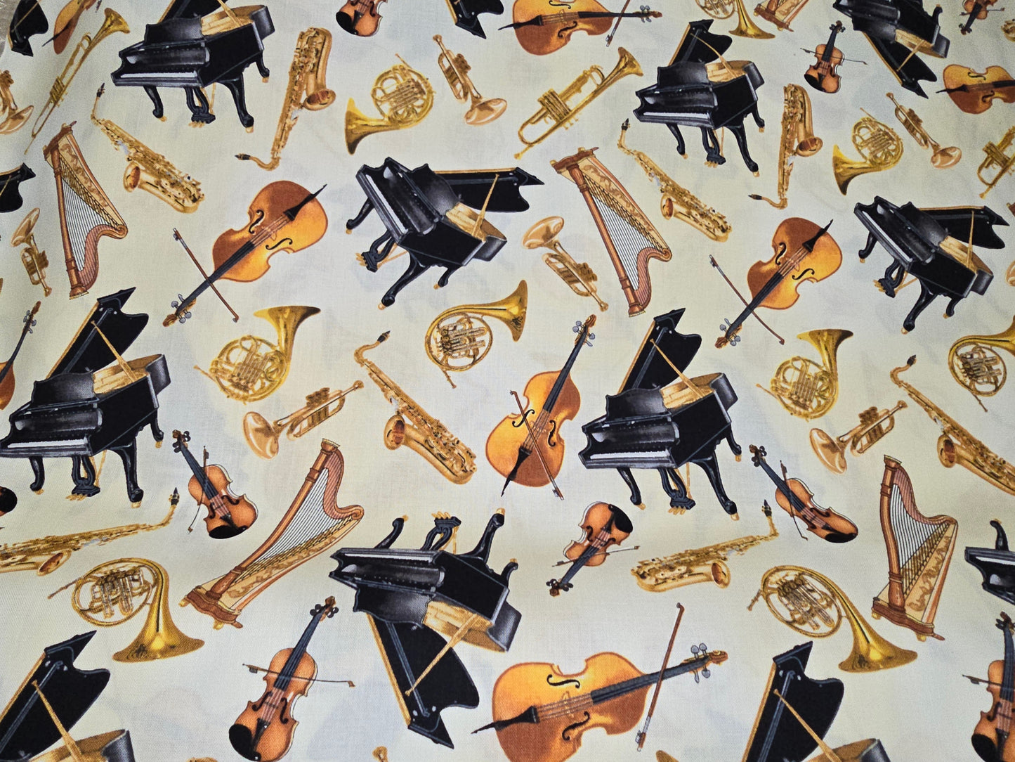Benartex Kanvas Tossed Instruments - Music 100% Quilting Cotton Fabric 112cm