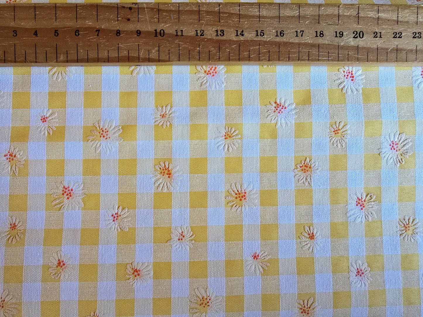 Polycotton Gingham FlowerYellow 8mm Limited! Cotton Rich!