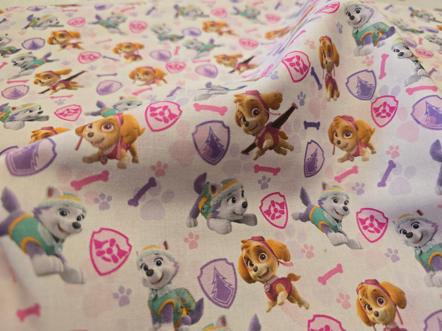 Paw Patrol Fabric - Skye & Everest Badges - 100% Cotton 140cm Wide