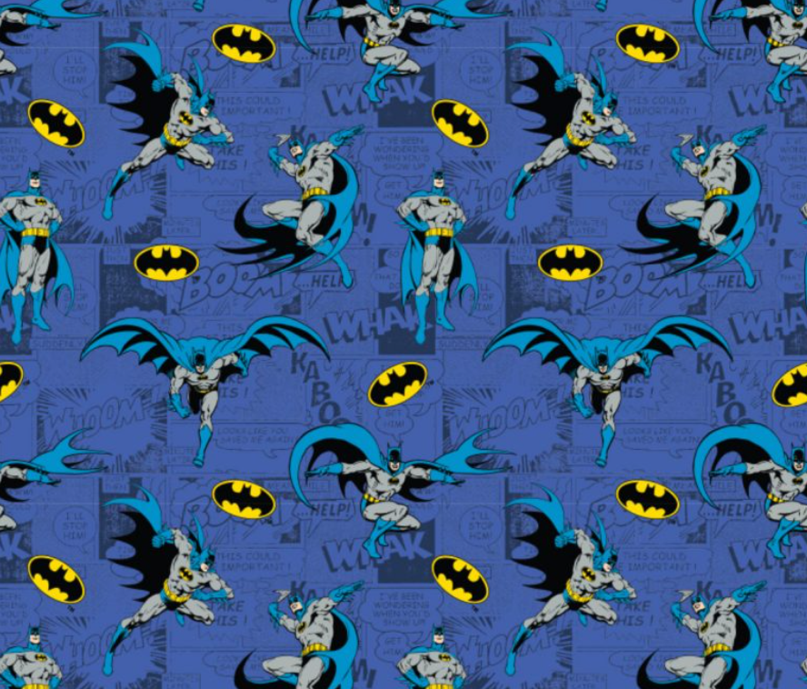 Batman Comics Blue - 100% Cotton Fabric - 112cm width