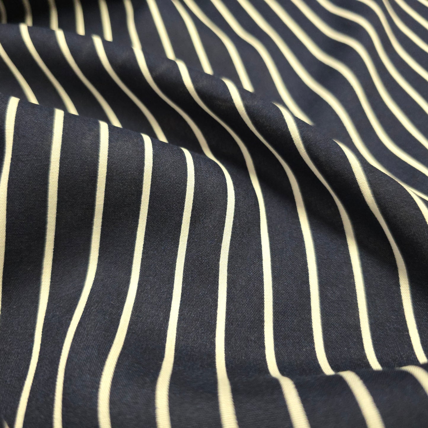 Viscose Dress Fabric White Stripe on Navy Blue 145cm Width