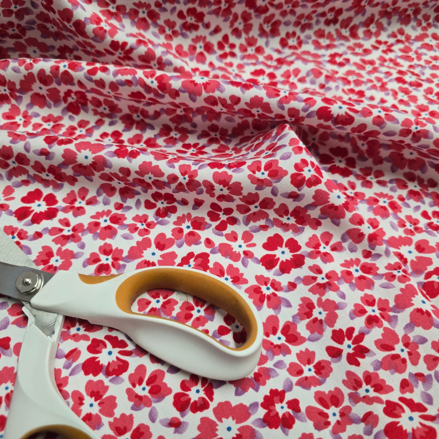 Viscose Dress Fabric Pink Flowers on White 145cm Width