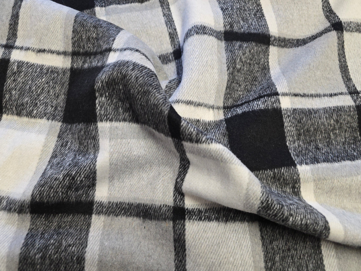 100% Polyester Tweed Fabric – Grey & Black Check | 150cm Wide
