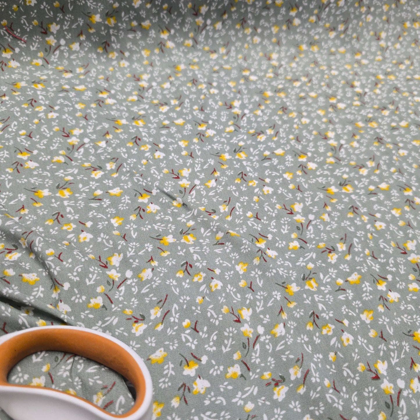 Viscose Dress Fabric Ditsy Green and Yellow Floral 145cm Width