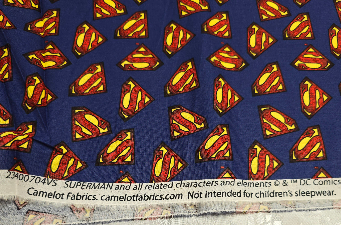 Superman Logo on Blue Cotton Fabric by Camelot | 112cm Wide