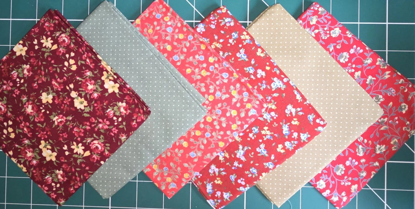 100% COTTON 6 FABRIC FAT QUARTER BUNDLE & NEEDLES TAPE GUTTERMANN THREAD!! GIFT