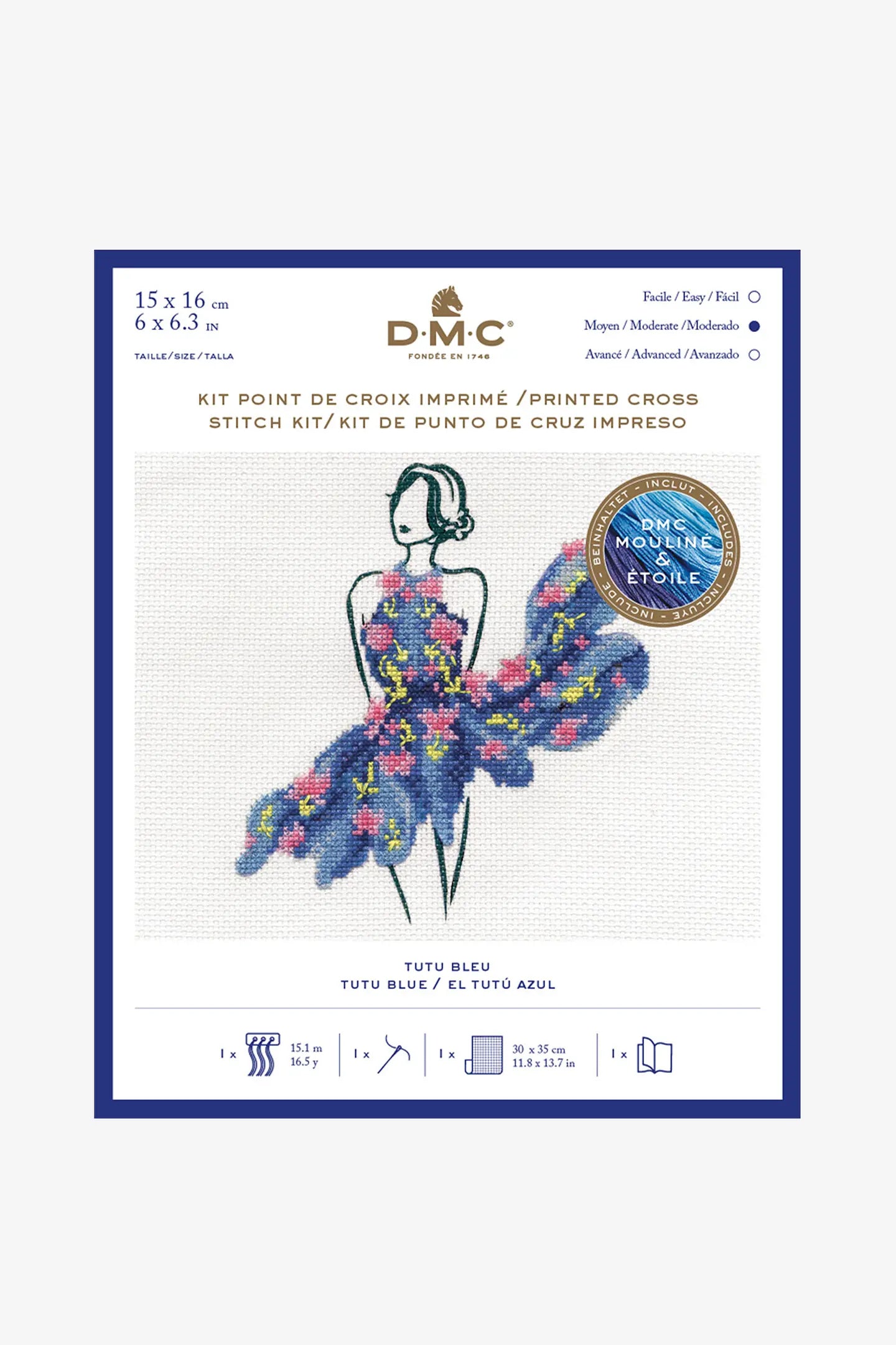 DMC Ready for the Party Tutu in Blue Cross Stitch Kit