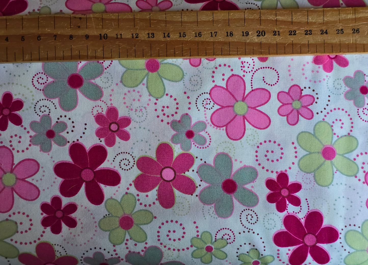 100% Cotton Pink Flower on White