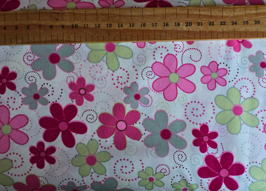 100% Cotton Pink Flower on White