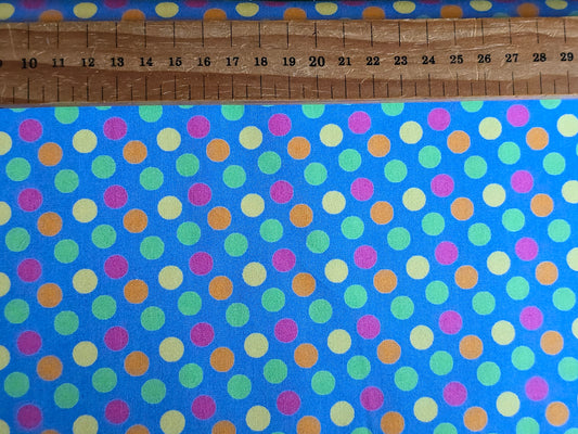 100% Cotton Cartoon Multi Spot on Blue