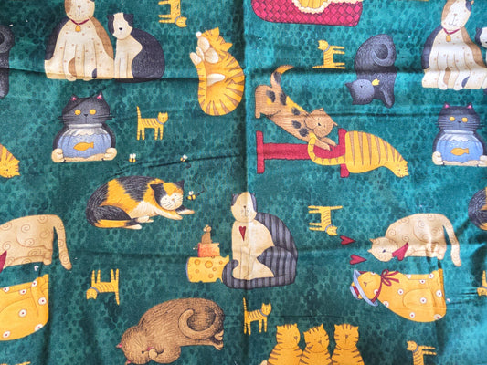 Debbie Mumm for SSI Cats and Dogs on Green 100% Cotton Remnant
