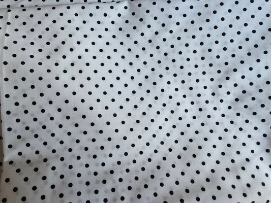 Polycotton  Cotton Rich Black Dot on White Remnant
