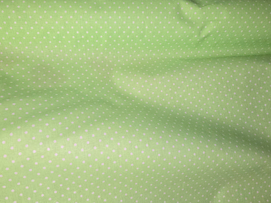 100% Cotton Apple Green Dot on White Super 150cm width perfect for Summer makes!