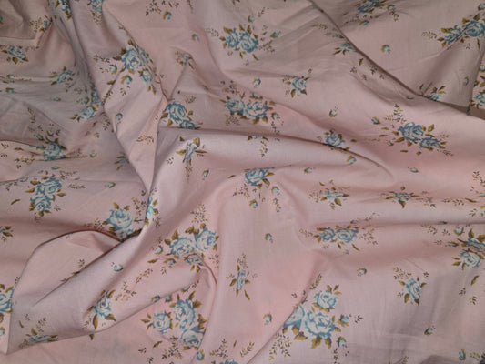 100% Cotton Blue Flower on Pink  112cm width