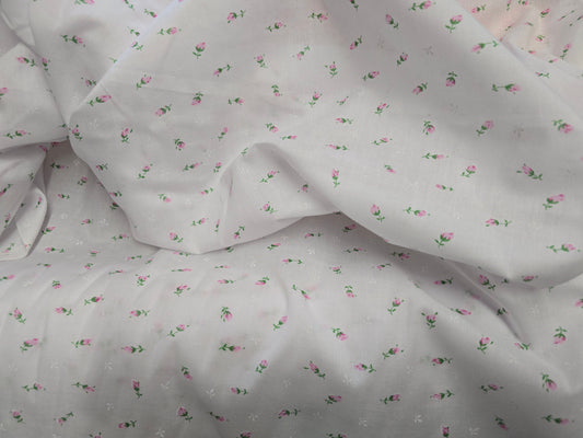 100% Cotton Pink Flower on White 112cm width
