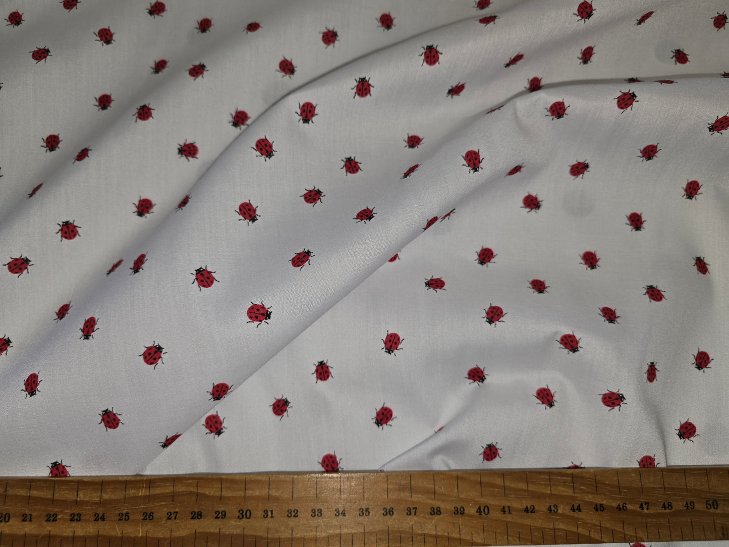 Polycotton Ladybirds on White 112cm width